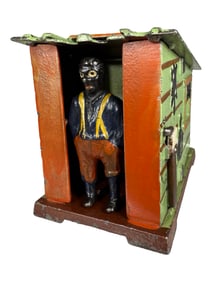 Green and Red Cabin - Cast Iron Mechanical Bank