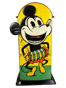 Mickey Mouse Playing Accordion - Rare Tin Mechanical Bank