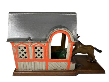 Mule Entering Barn - Grey Version - Cast Iron Mechanical Bank