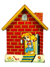Tin Schoolhouse with Dog Bank