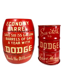 Two "Dodge" Themed Tin Banks