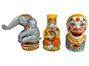 Group of Three Tin Mechanical Banks