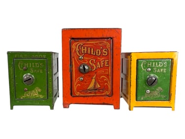 Three "Childs Safe" Tin Banks