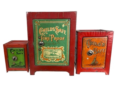 Three "Childs Safe" Tin Banks