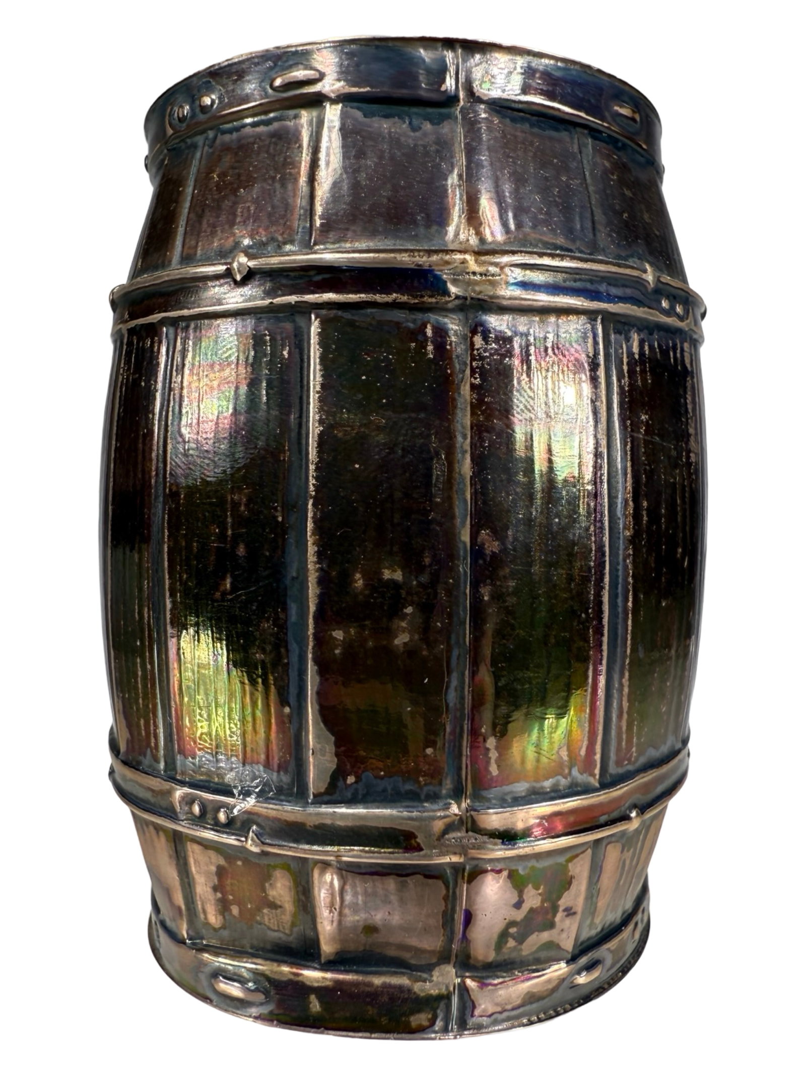 Barrel Bank: Sterling Silver. German - 1920's. 3" Tall.