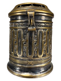 Cylindrical Bank with Copper Finish and Dachshund Embossed Top