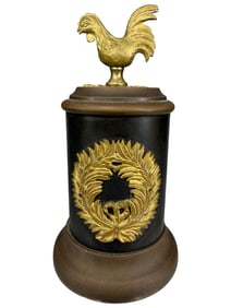 Cylindrical Bank with Rooster Finial