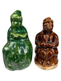Two Glazed Ceramic People Banks