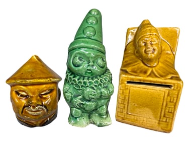 Three Monochromatic Ceramic People Banks