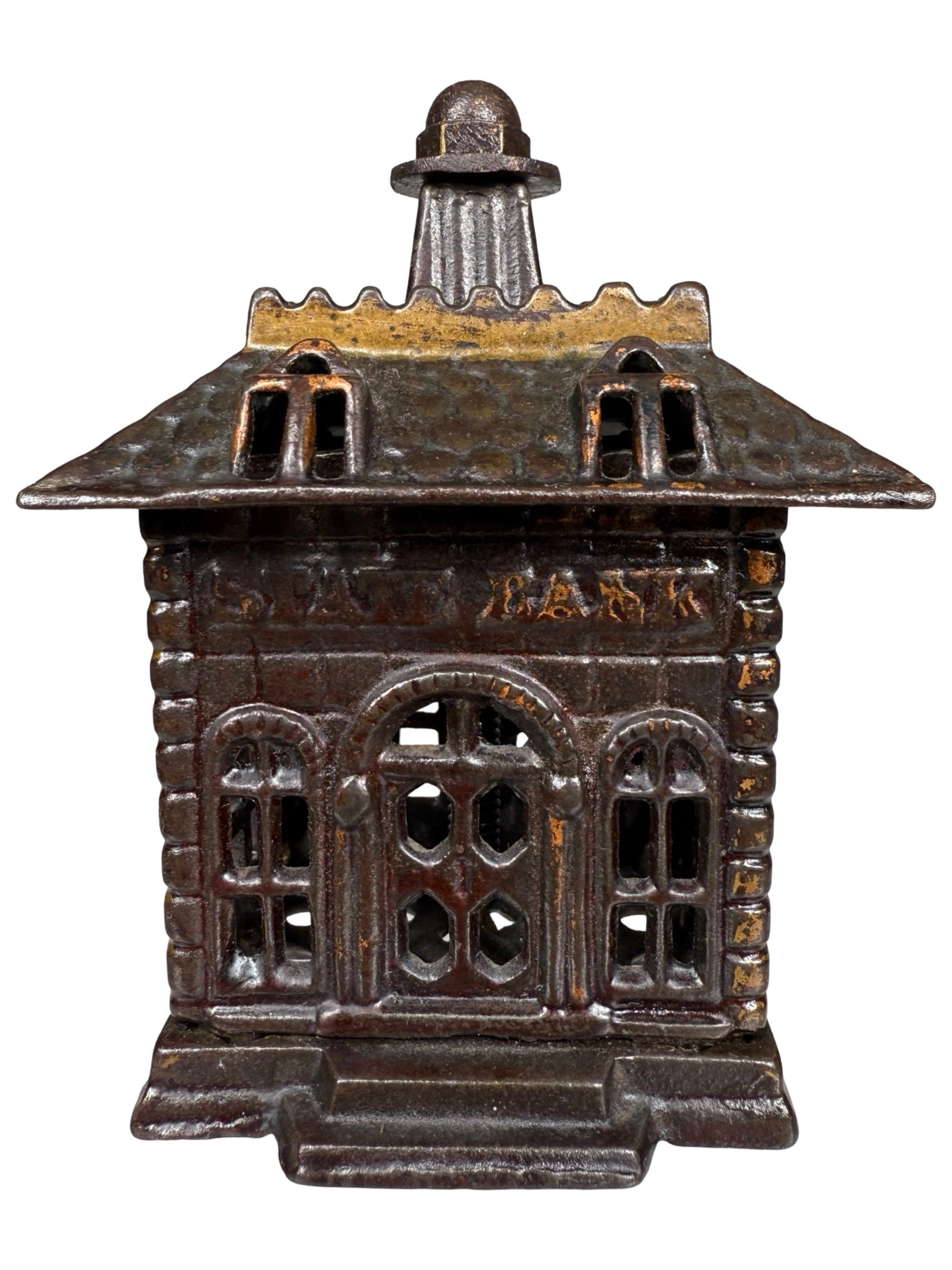 State Bank with Unusual Finial Cap: Probably Grey Iron Casting Company. Mount Joy, Pennsylvania - 1900's. 3 3/4" Tall.