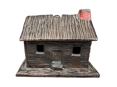 Log Cabin - Chimney Right - Cast Iron Bank