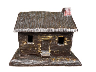 Log Cabin - Chimney Right - Heavy Cast Iron Bank