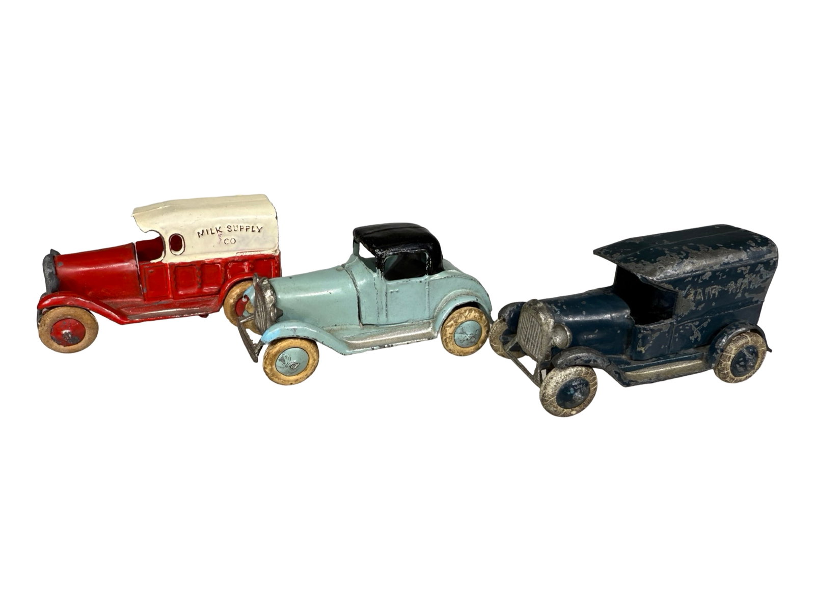 Three Lead Cars: Made by Taylor & Barrett. English - 1930's. 3 1/4" Long.