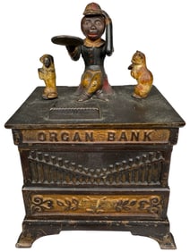 Organ, Cat & Dog - Cast Iron Mechanical Bank