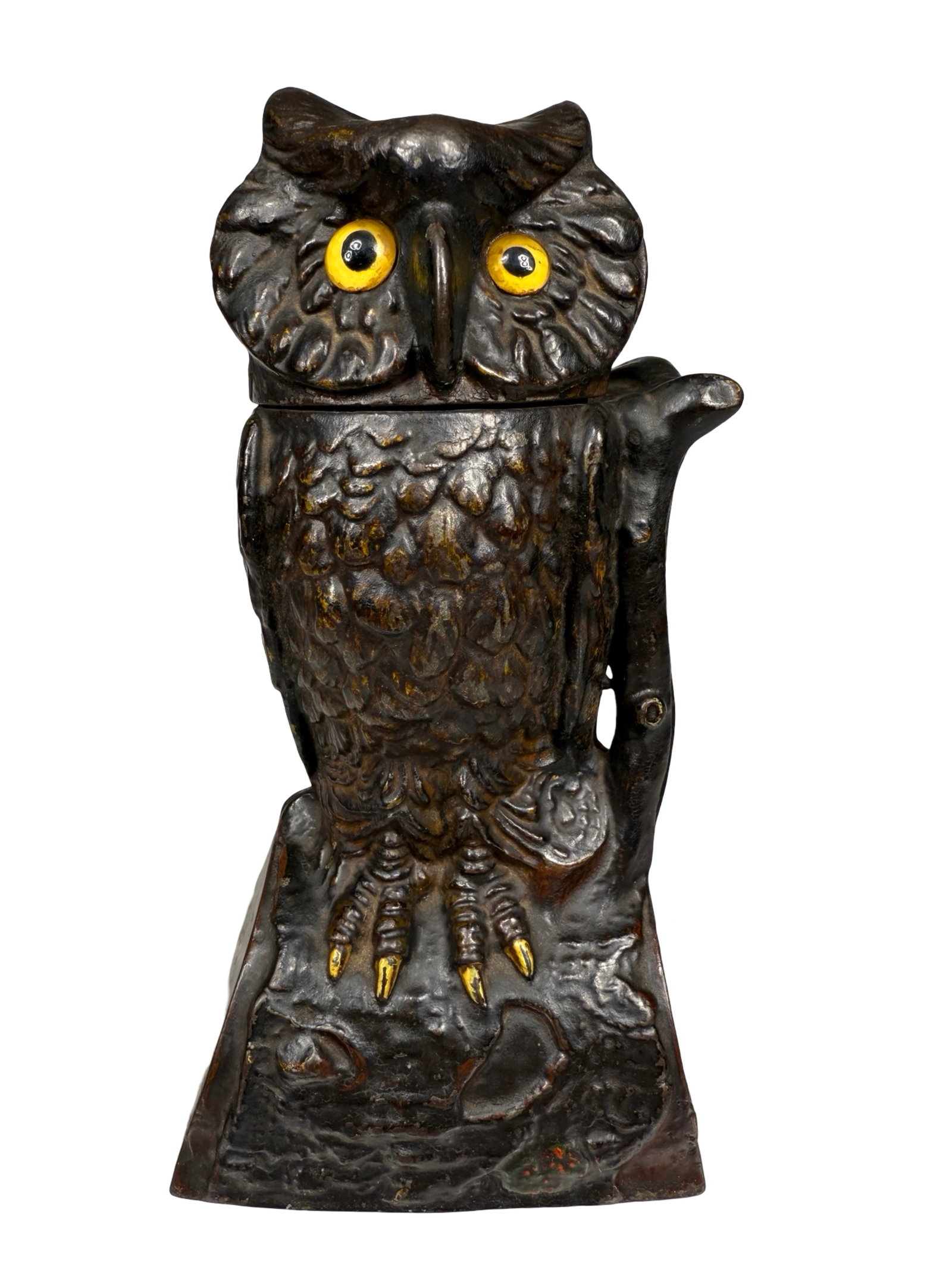 Owl Turns Head - Cast Iron Mechanical Bank: By the J. & E. Stevens Company. Cromwell, Ct. - Pat.'d Sept. 1880.