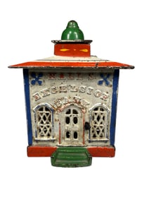 Hall's Excelsior with Scarce Lead Cashier Head - Cast Iron Mechanical Bank