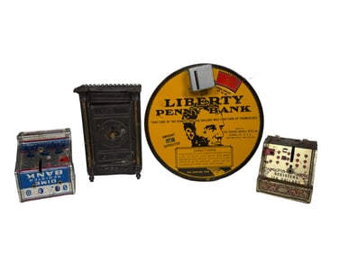 Four Assorted Tin Banks