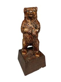Bear on Hind Legs with Chain on Wooden Base