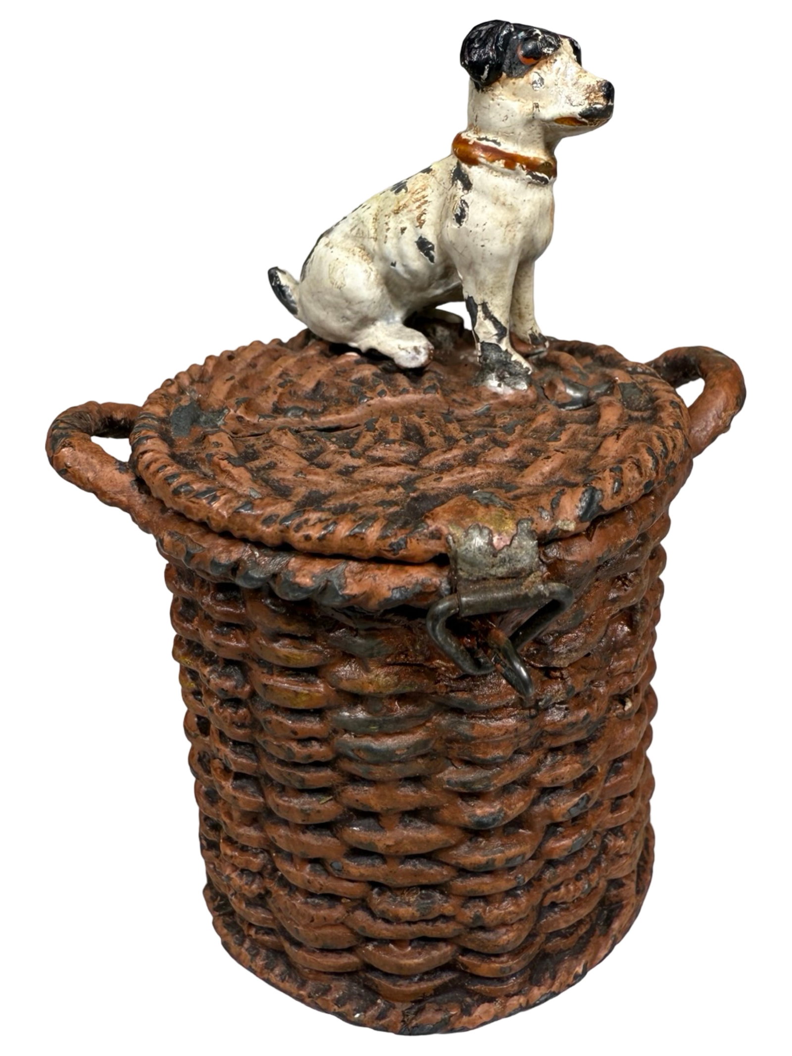 Spelter Dog on Basket: Germany - Circa 1920.
