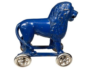 Blue Lion on Wheels - Cast Iron Bank