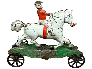 Horse with Rider on Platform - American Tin Toy