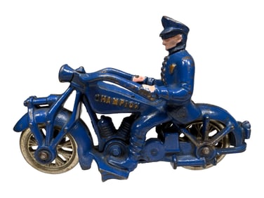 Champion Police Motorcycle with Scarce with Nickel Wheels - Cast Iron Toy