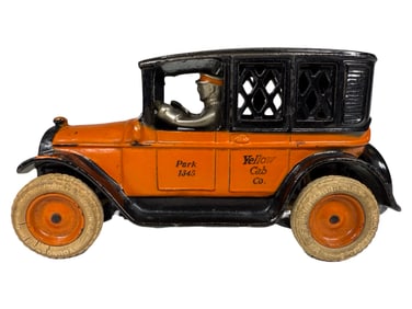 Yellow Cab Taxi Still Bank - Rare Example with Bold Stripe