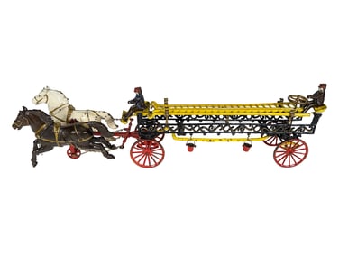 Two Horse Oversized Hook & Ladder - Cast Iron Toy