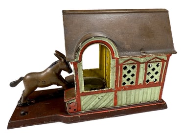 Mule Entering the Barn - Cast Iron Mechanical Bank