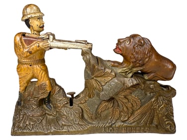 Lion Hunter - Cast Iron Mechanical Bank