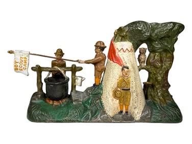 Boy Scout Camp - Cast Iron Mechanical Bank