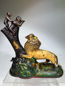 Lion and Two Monkeys - Cast Iron Mechanical Bank
