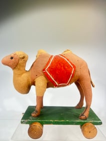 Felt Camel on Wooden Base