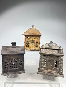 Three Cast Iron Building Banks