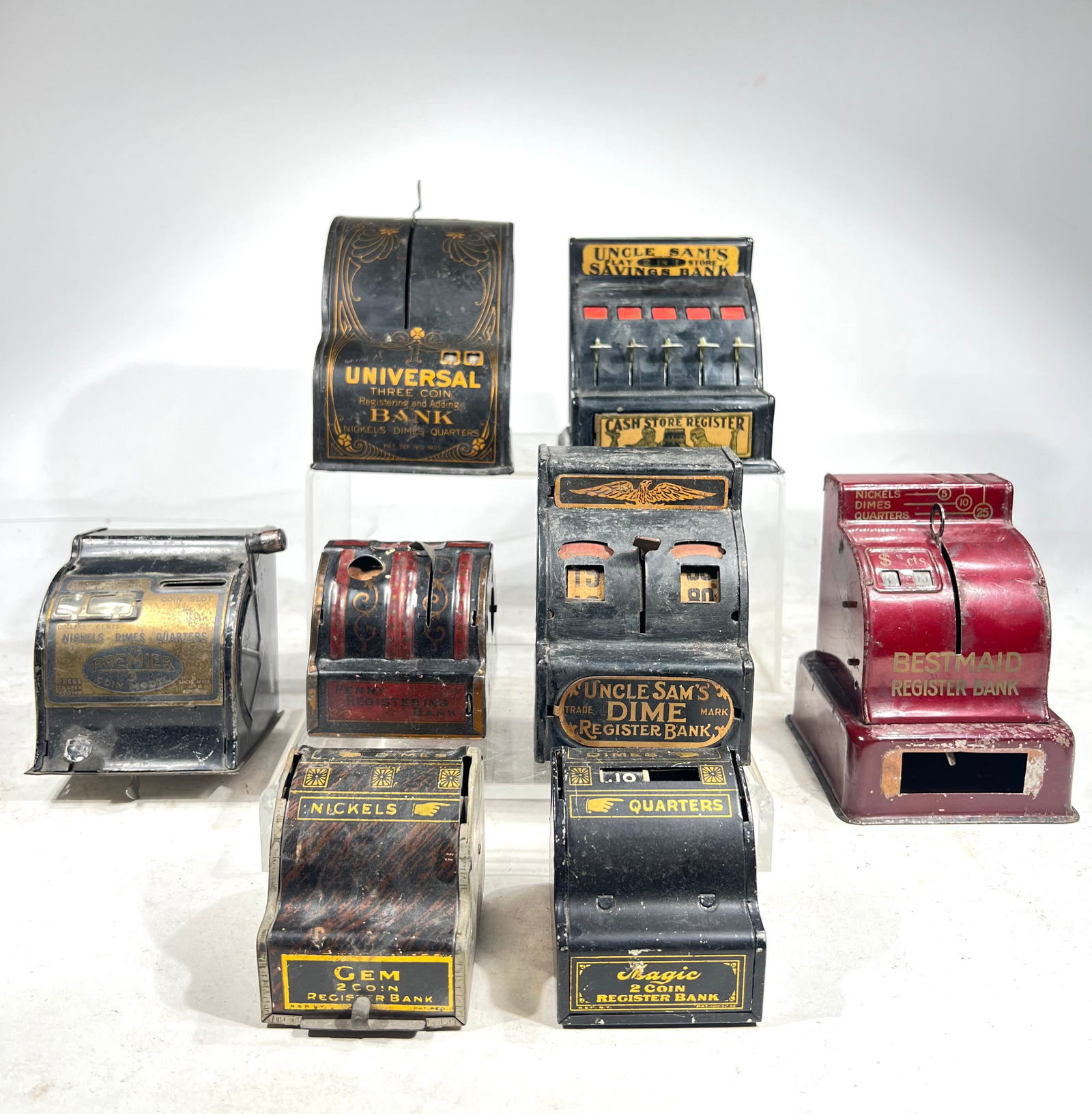 Eight Tin Cash Register Banks, Various Sizes (1 of 3)