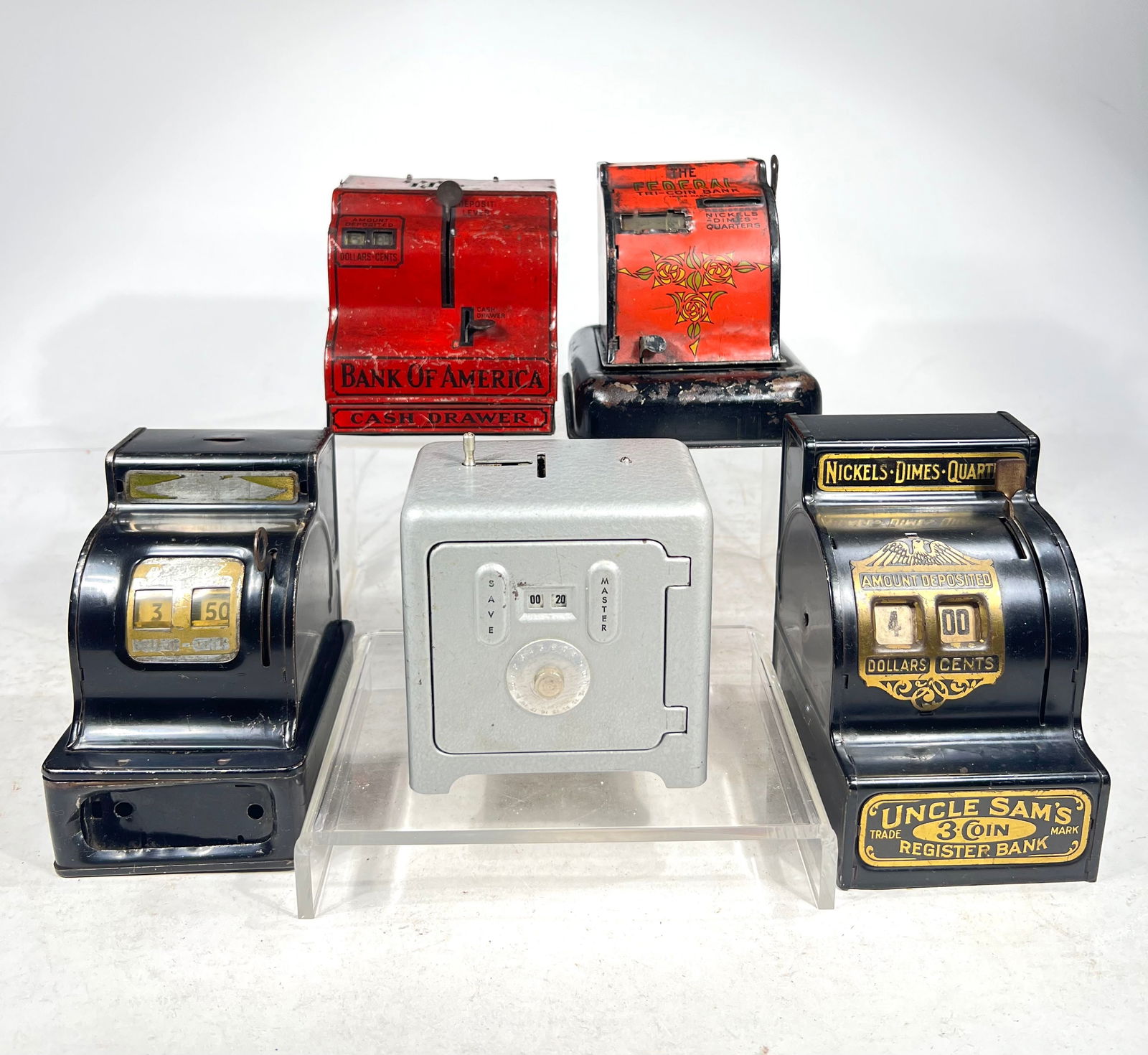 Five Tin Cash Register/Safe Banks (1 of 3)
