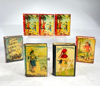 Fourteen Tin Book Banks, Made of Tin
