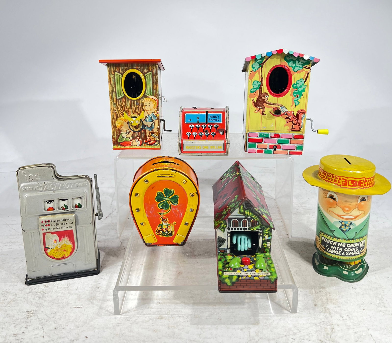 Thirteen Tin/Plastic Banks: German/Japanese/American 1940's-1960's