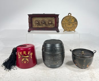 Five Assorted Cast Iron/ Tin Banks