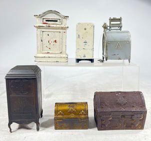 Six Assorted Banks, Cast Iron/Lead