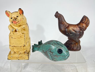 Three ANimal Banks, Cast Iron & Lead