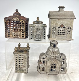 Five Cast Iron Building Banks
