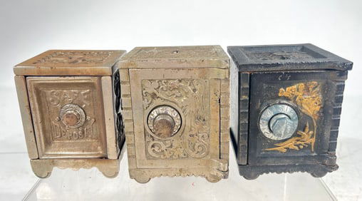 Three Cast Iron Safe Banks