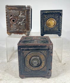 Three Cast Iron Safe Banks