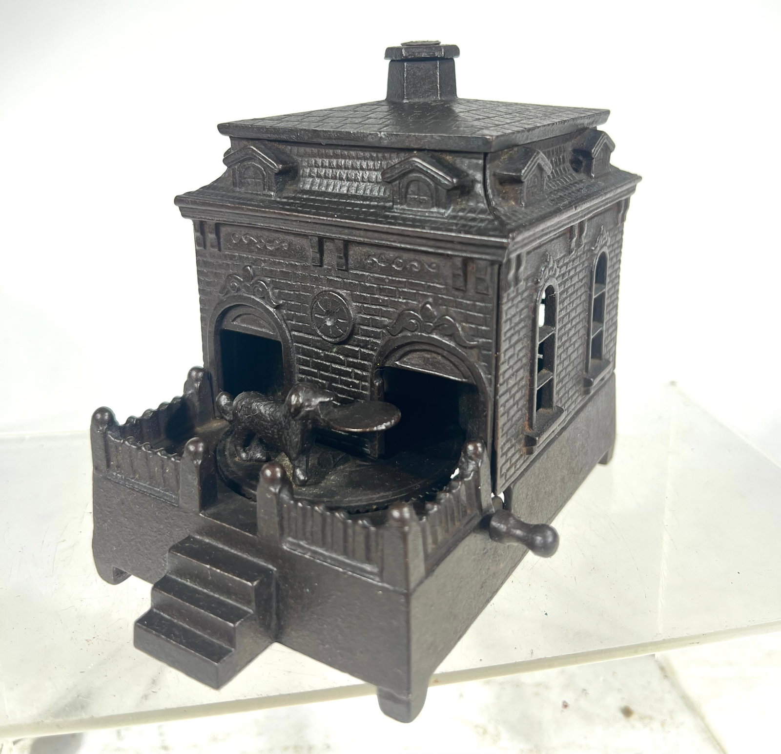 Dog on Turntable Cast Iron Bank: H.L.Judd Co. CT 1880s