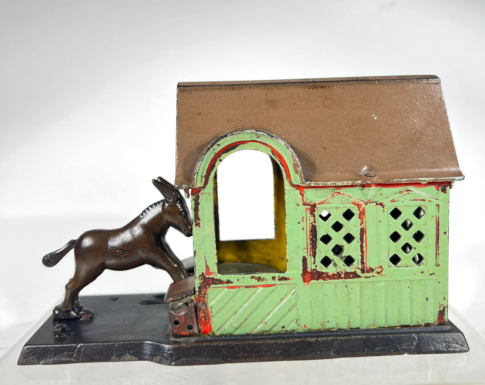 Mule Entering Barn Cast Iron Mechanical Bank: J & E Stevens CT 1880s