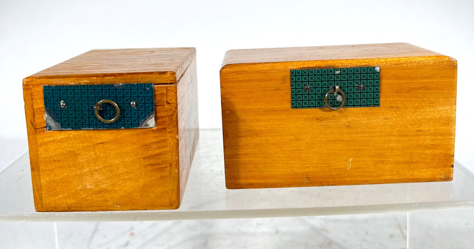 Two Trick Wooden Savings Banks: Made by C. Tollner American 1892 4" 4 1/4" L