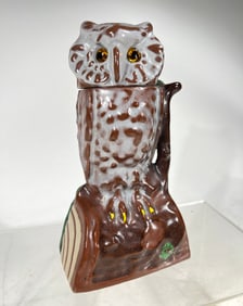 Owl Tuwns Head Mechanical Bank, Porcelain Over Cast Iron