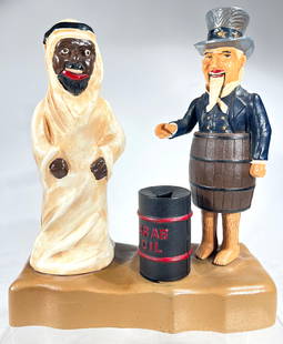Uncle Sam and the Arab Cast Iron Mechanical Bank: Made by John Wright Co. Pennsylvania- 1975