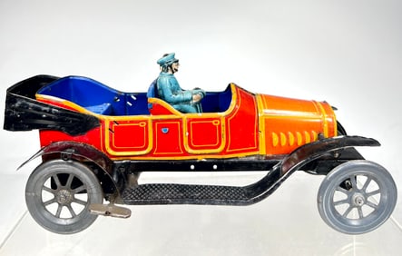 Tin Two Seat Red Windup Touring Car